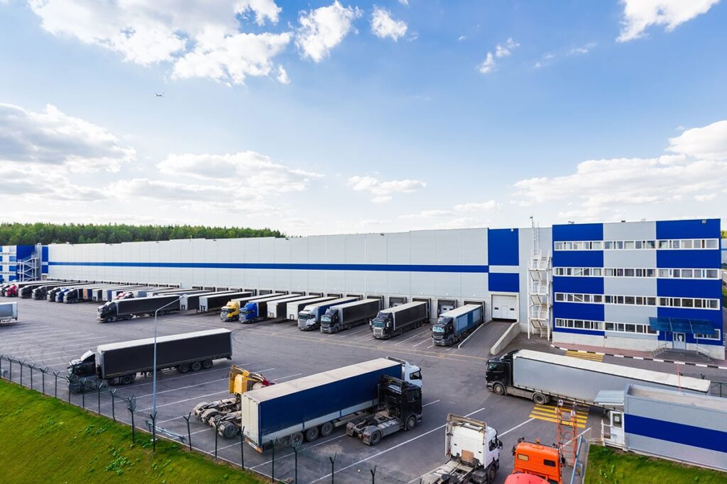 warehouse with semi trucks